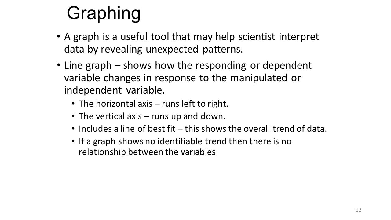 Graphing A graph is a useful tool that may help scientist interpret data by revealing unexpected patterns.