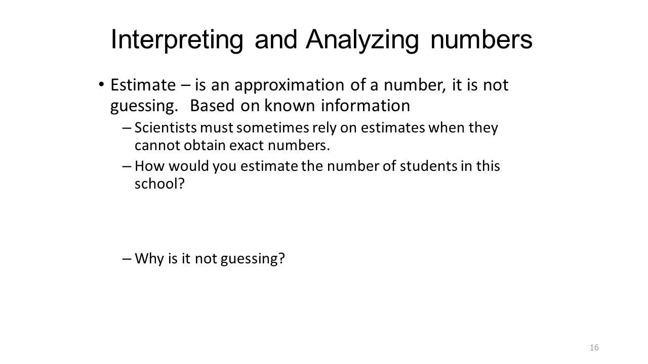 Interpreting and Analyzing numbers