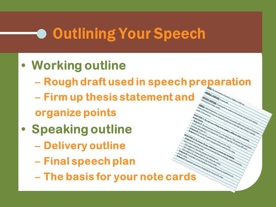 Outlining Your Speech Working outline Speaking outline