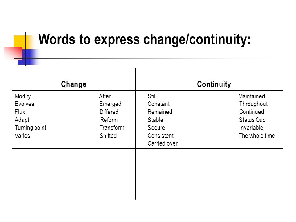 Words to express change/continuity:
