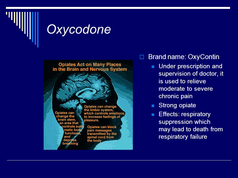 Oxycodone Brand name: OxyContin