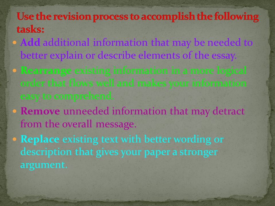 Use the revision process to accomplish the following tasks: