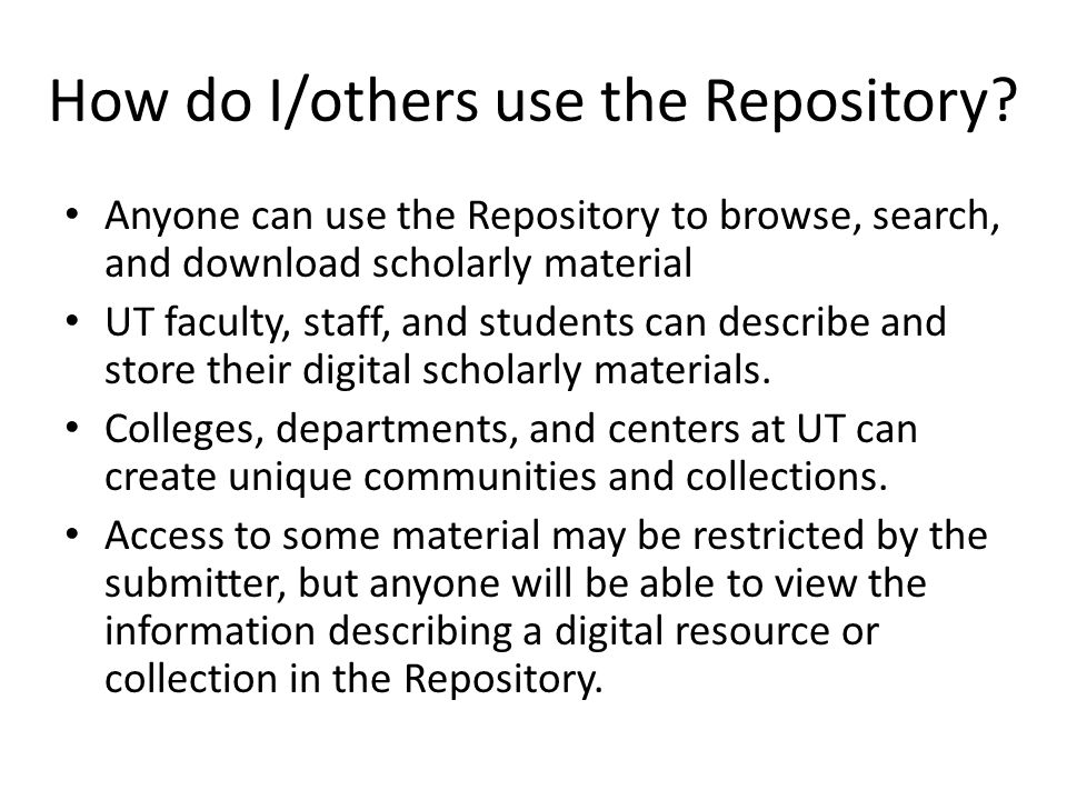 How do I/others use the Repository