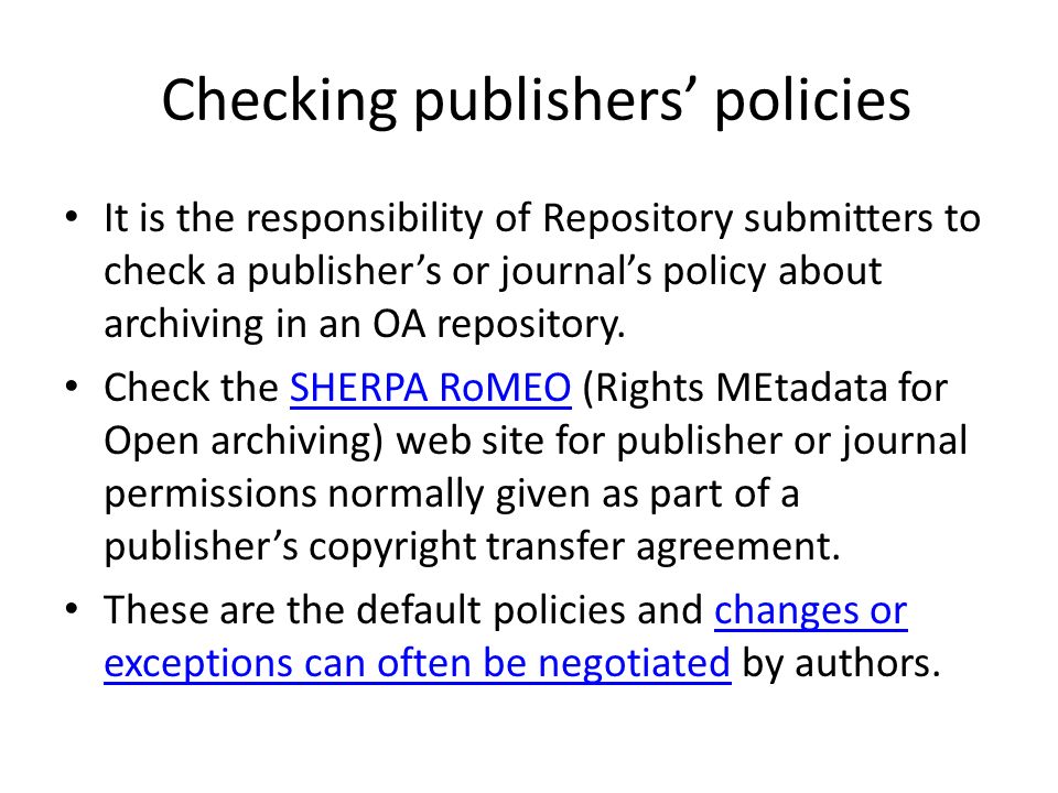 Checking publishers’ policies