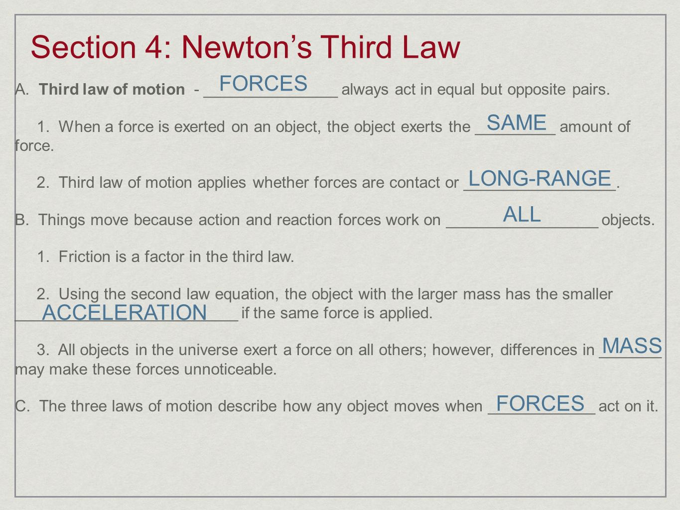 Section 4: Newton’s Third Law