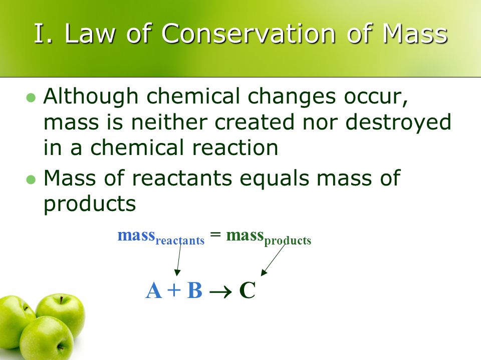 I. Law of Conservation of Mass
