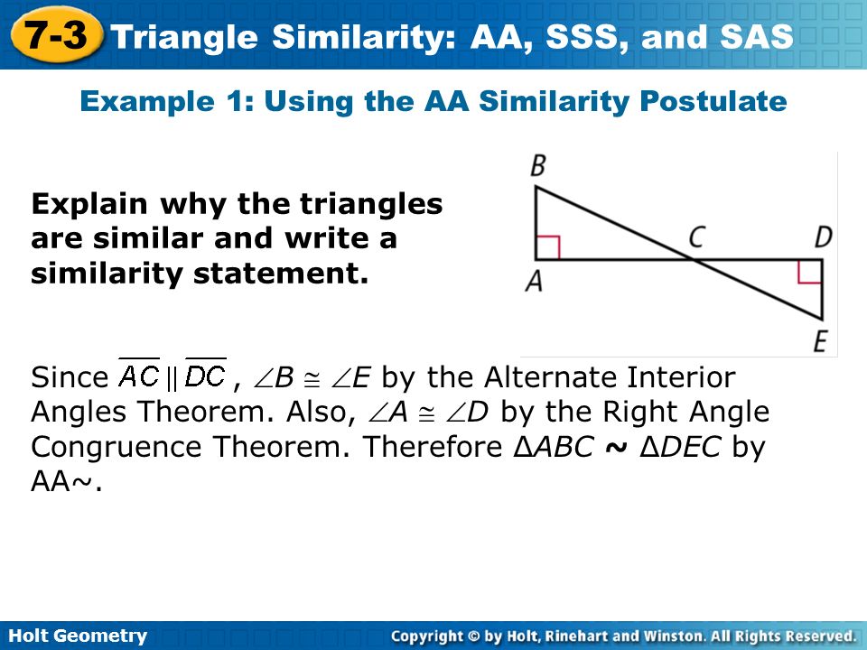 Example 1: Using the AA Similarity Postulate