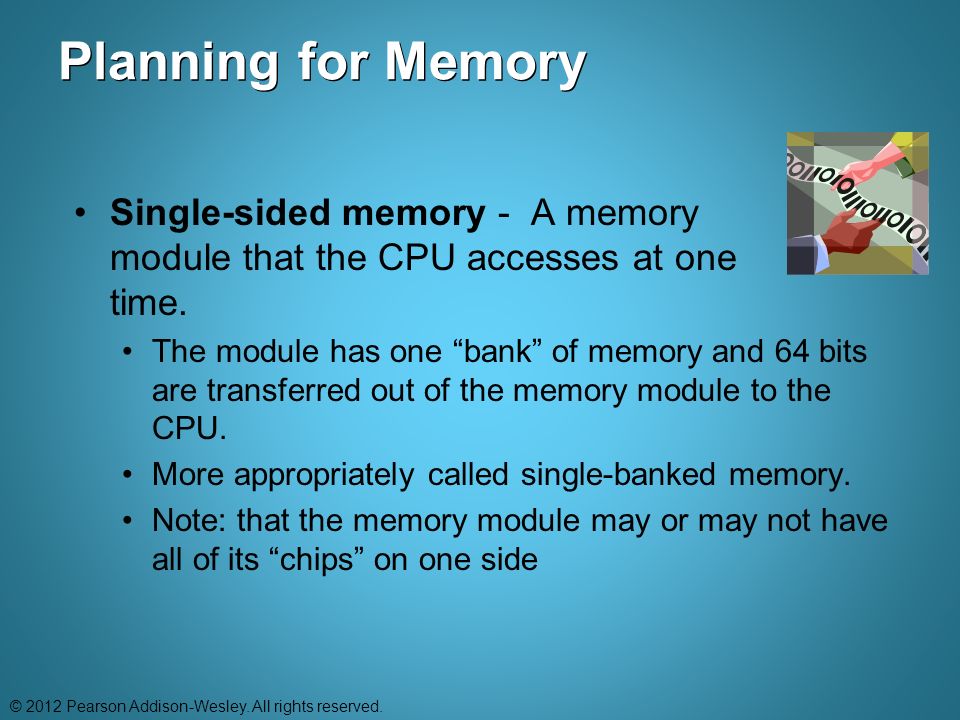 Planning for Memory Single-sided memory - A memory module that the CPU accesses at one time.