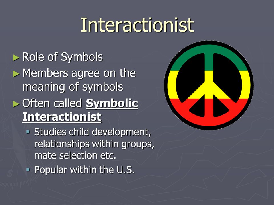 Interactionist Role of Symbols Members agree on the meaning of symbols