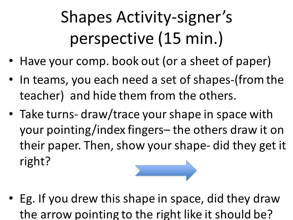 Shapes Activity-signer’s perspective (15 min.)