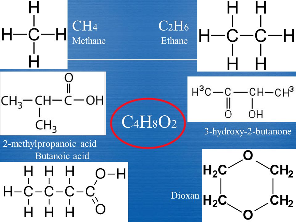 C4H8O2 CH4 C2H6 Methane Ethane 3-hydroxy-2-butanone.