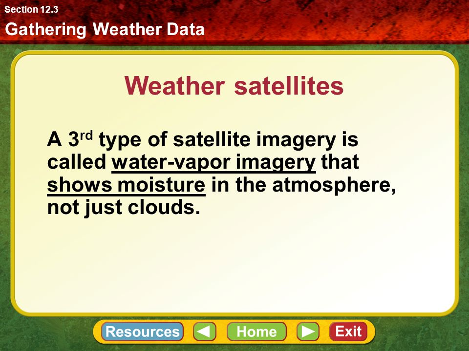 Section 12.3 Gathering Weather Data. Weather satellites.