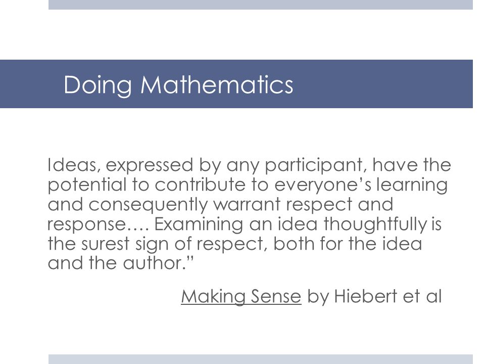Doing Mathematics Making Sense by Hiebert et al