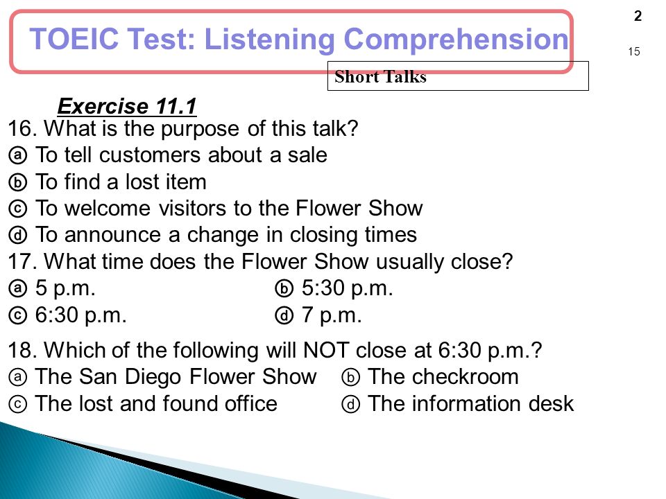 TOEIC Test: Listening Comprehension