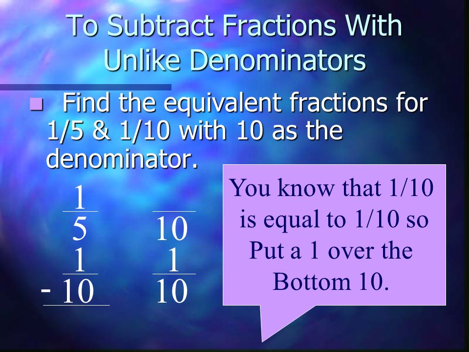To Subtract Fractions With Unlike Denominators