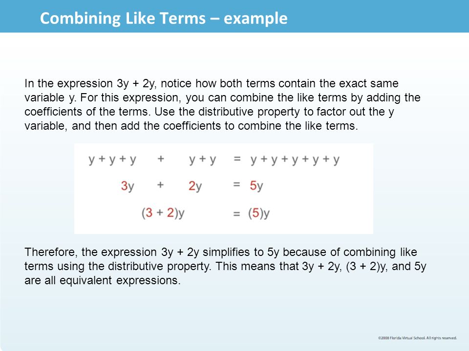 Combining Like Terms – example