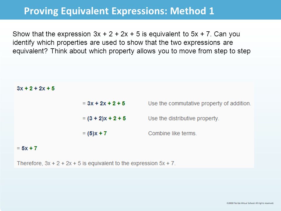 Proving Equivalent Expressions: Method 1