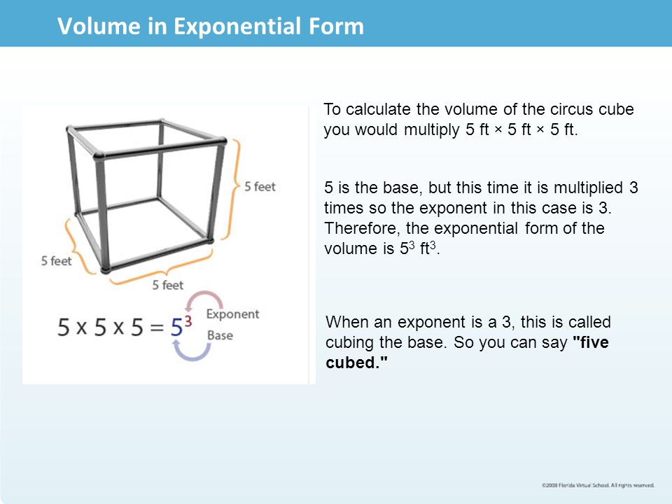 Volume in Exponential Form