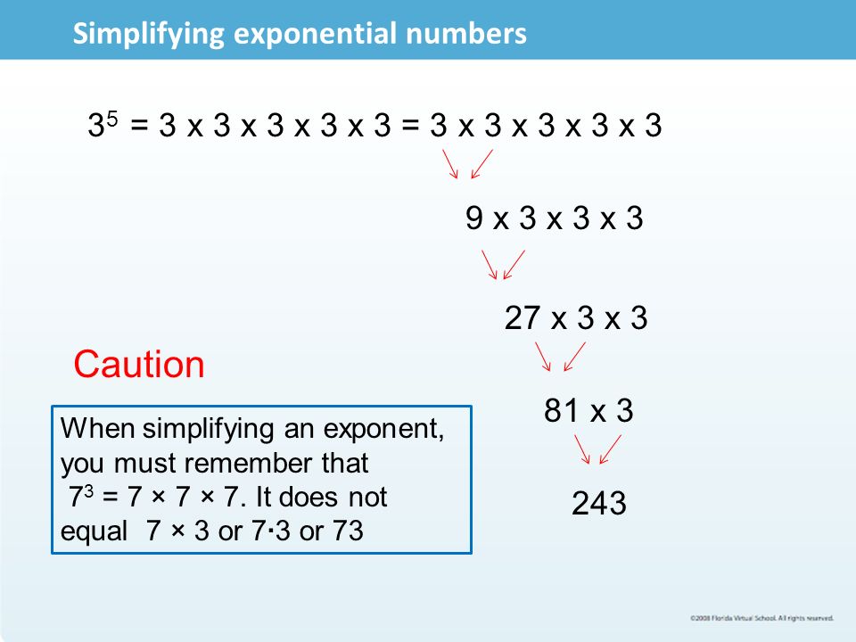 Simplifying exponential numbers