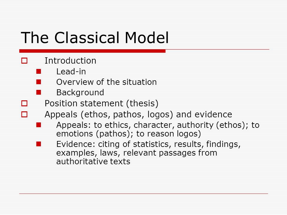 The Classical Model Introduction Position statement (thesis)
