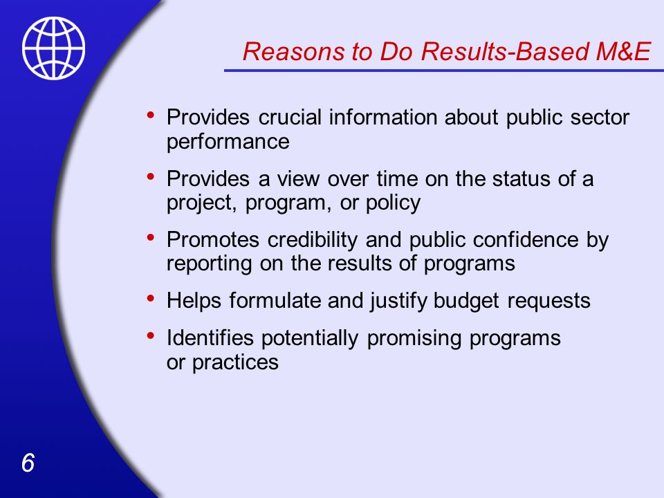 Reasons to Do Results-Based M&E