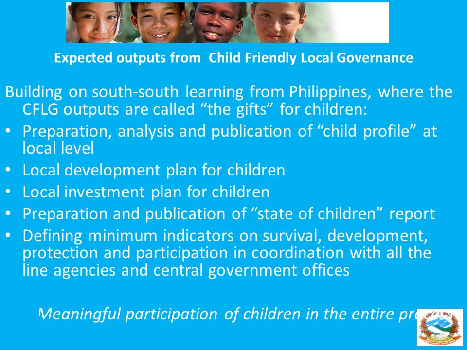 Expected outputs from Child Friendly Local Governance