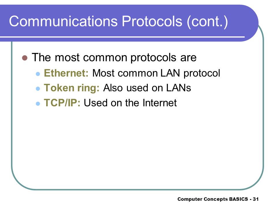 Communications Protocols (cont.)