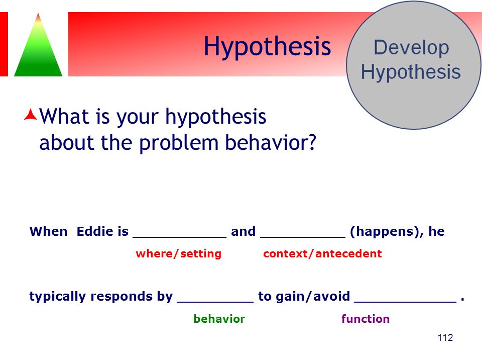 Hypothesis What is your hypothesis about the problem behavior