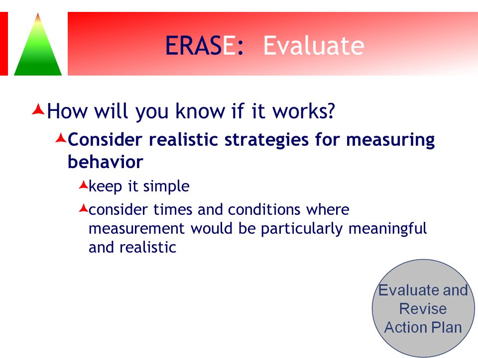 ERASE: Evaluate How will you know if it works