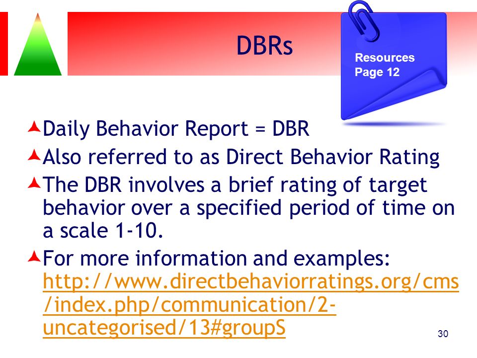 DBRs Daily Behavior Report = DBR