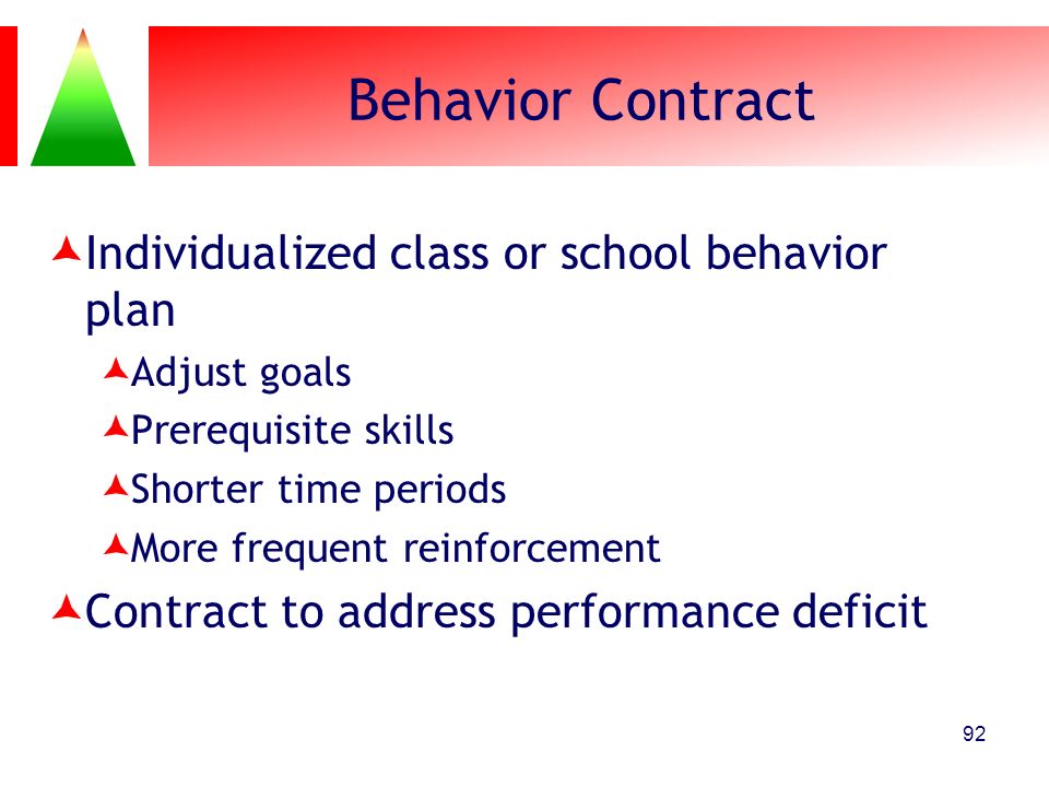 Behavior Contract Individualized class or school behavior plan