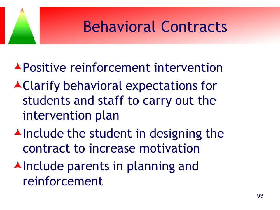 Behavioral Contracts Positive reinforcement intervention
