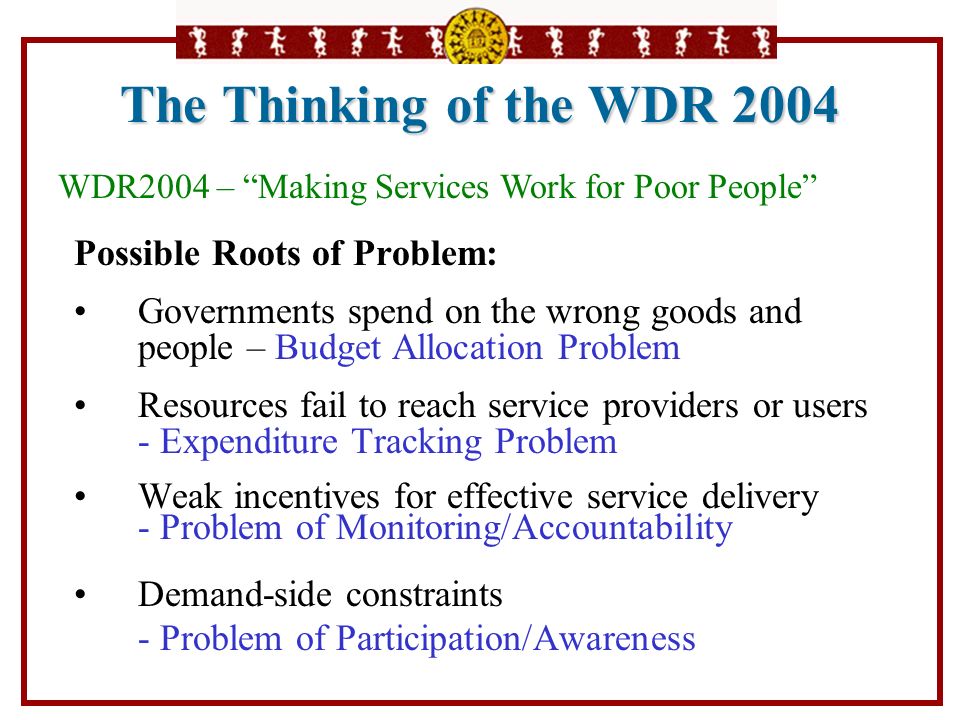The Thinking of the WDR 2004 Possible Roots of Problem: