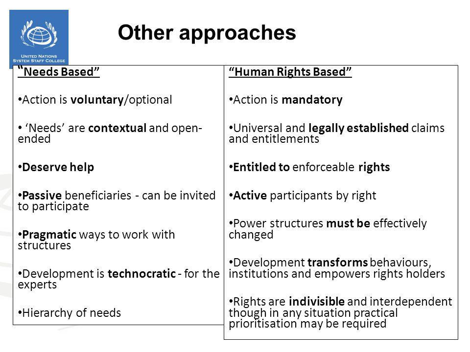 Other approaches Needs Based Action is voluntary/optional