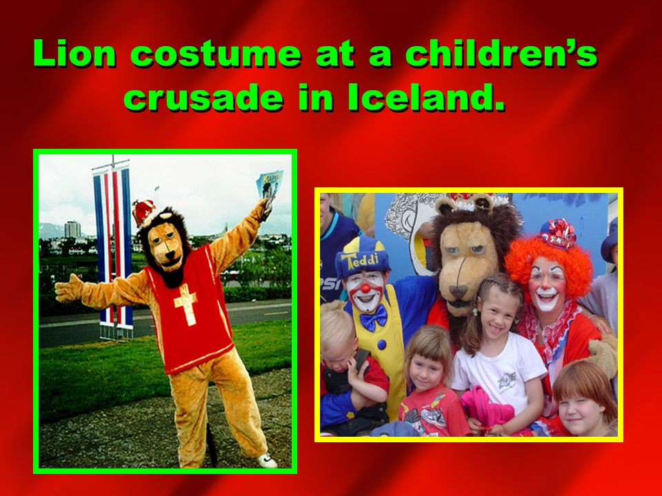 Lion costume at a children’s crusade in Iceland.