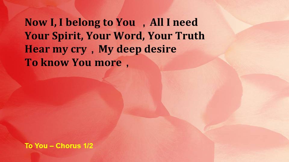 Now I, I belong to You ，All I need Your Spirit, Your Word, Your Truth