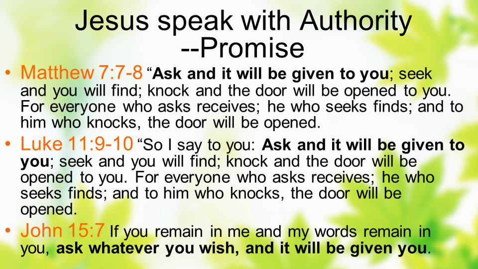 Jesus speak with Authority --Promise