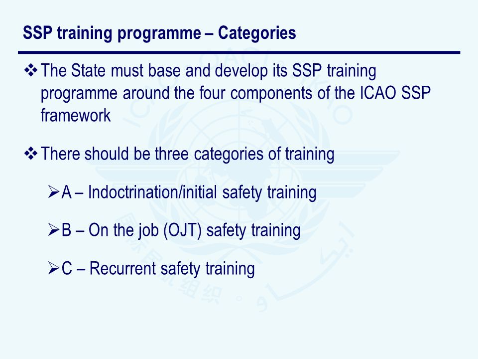 SSP training programme – Categories