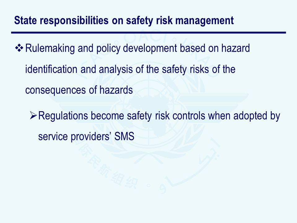 State responsibilities on safety risk management