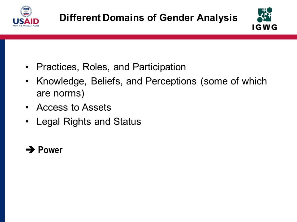 Different Domains of Gender Analysis
