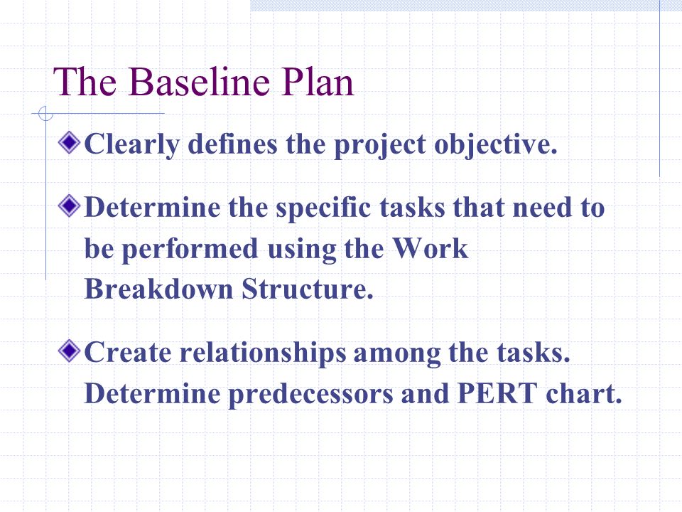 The Baseline Plan Clearly defines the project objective.