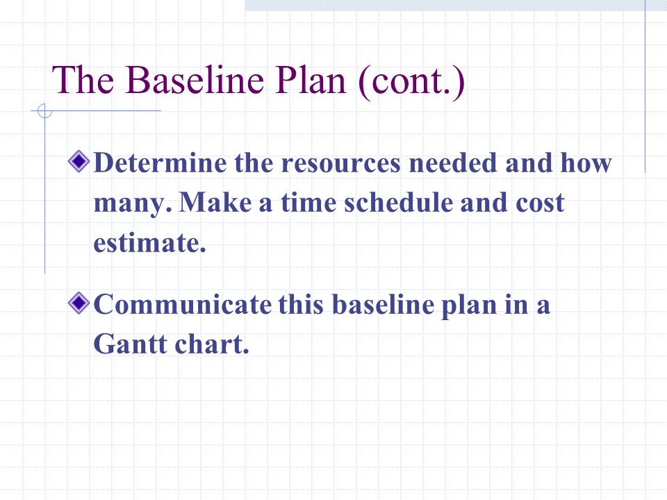 The Baseline Plan (cont.)