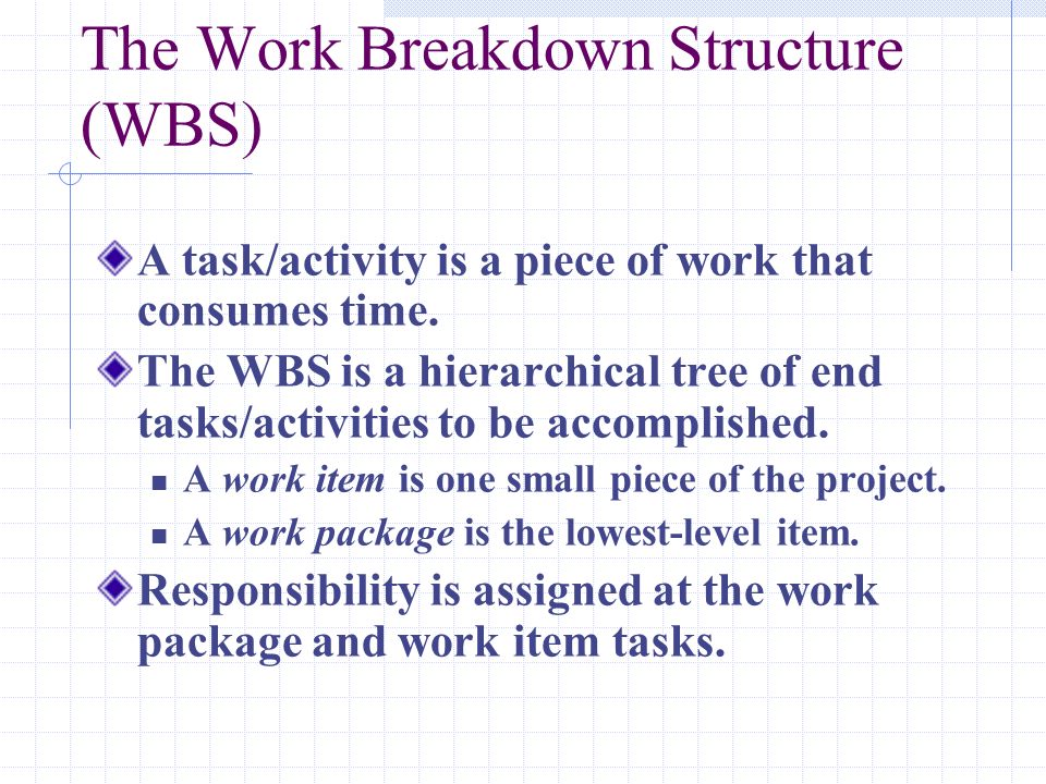 The Work Breakdown Structure (WBS)