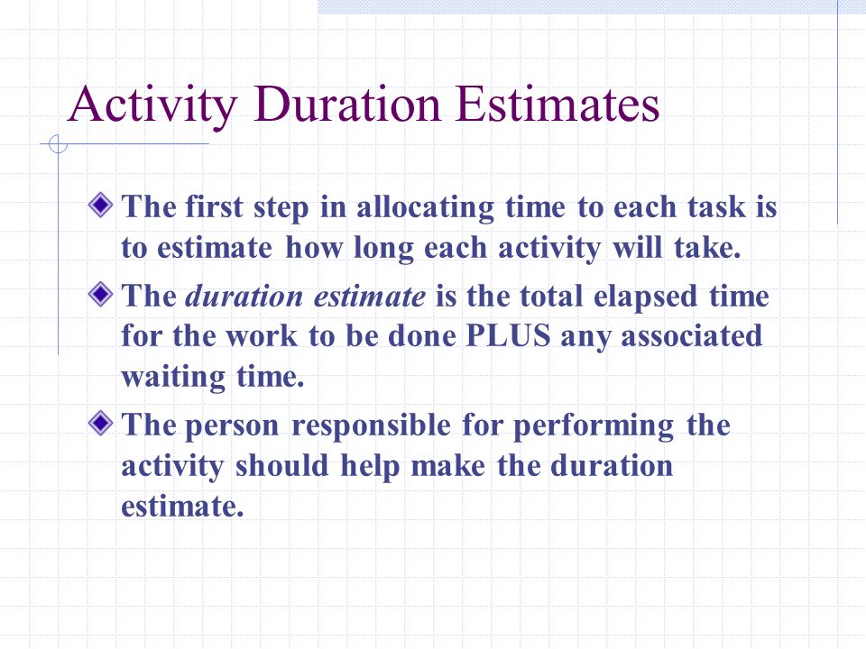 Activity Duration Estimates