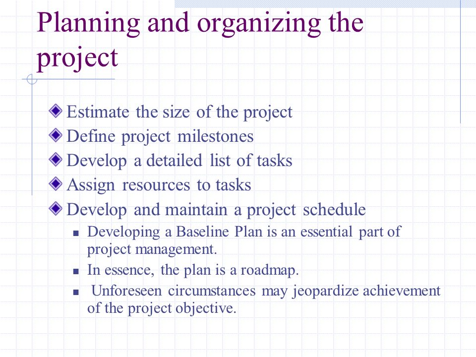 Planning and organizing the project