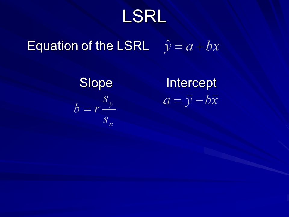 LSRL Equation of the LSRL Slope Intercept