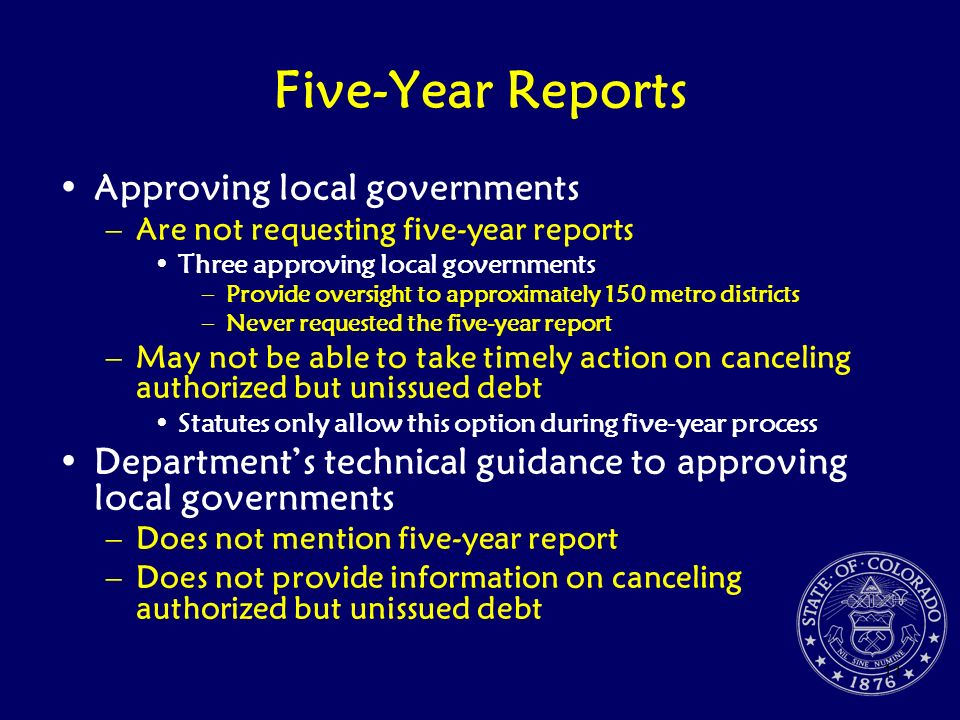 Five-Year Reports Approving local governments