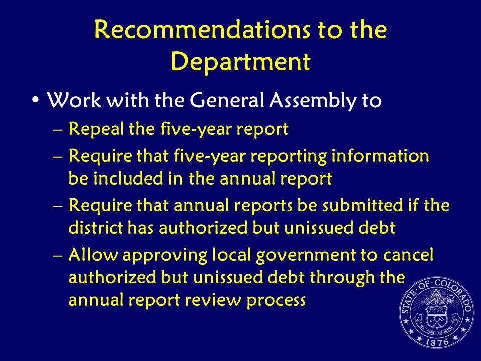 Recommendations to the Department