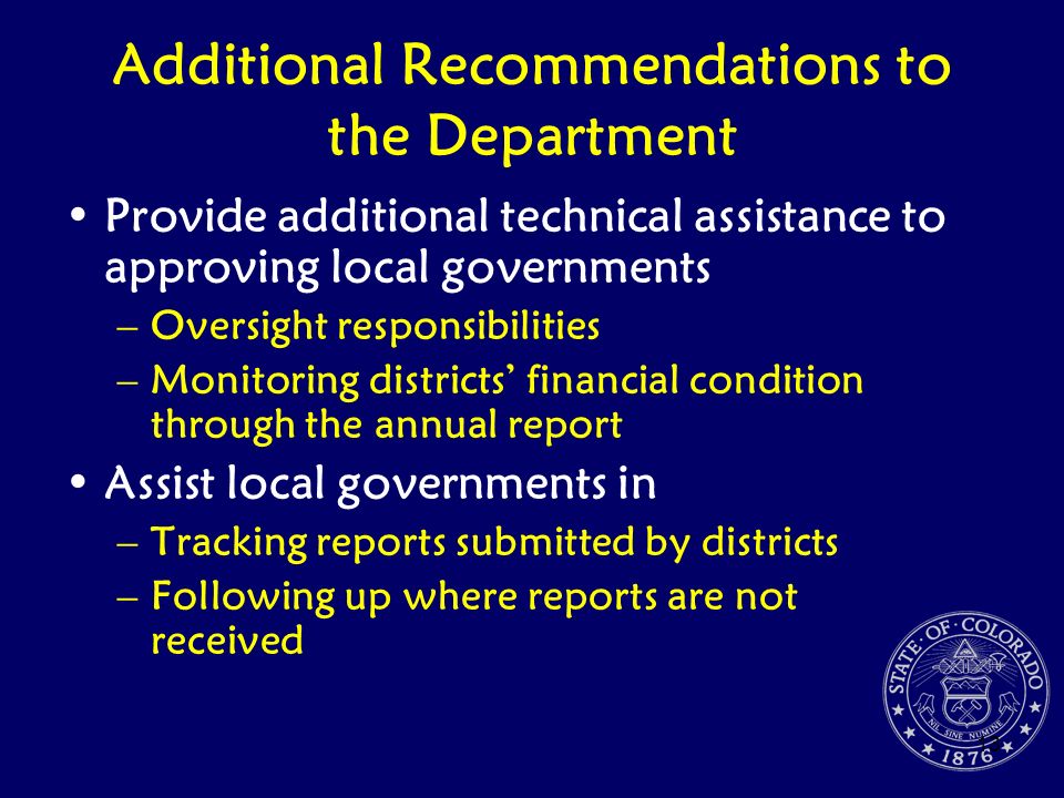 Additional Recommendations to the Department