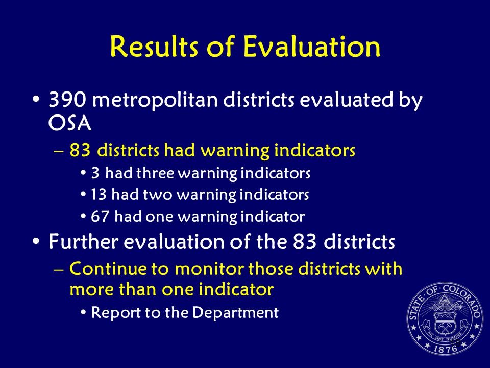 Results of Evaluation 390 metropolitan districts evaluated by OSA